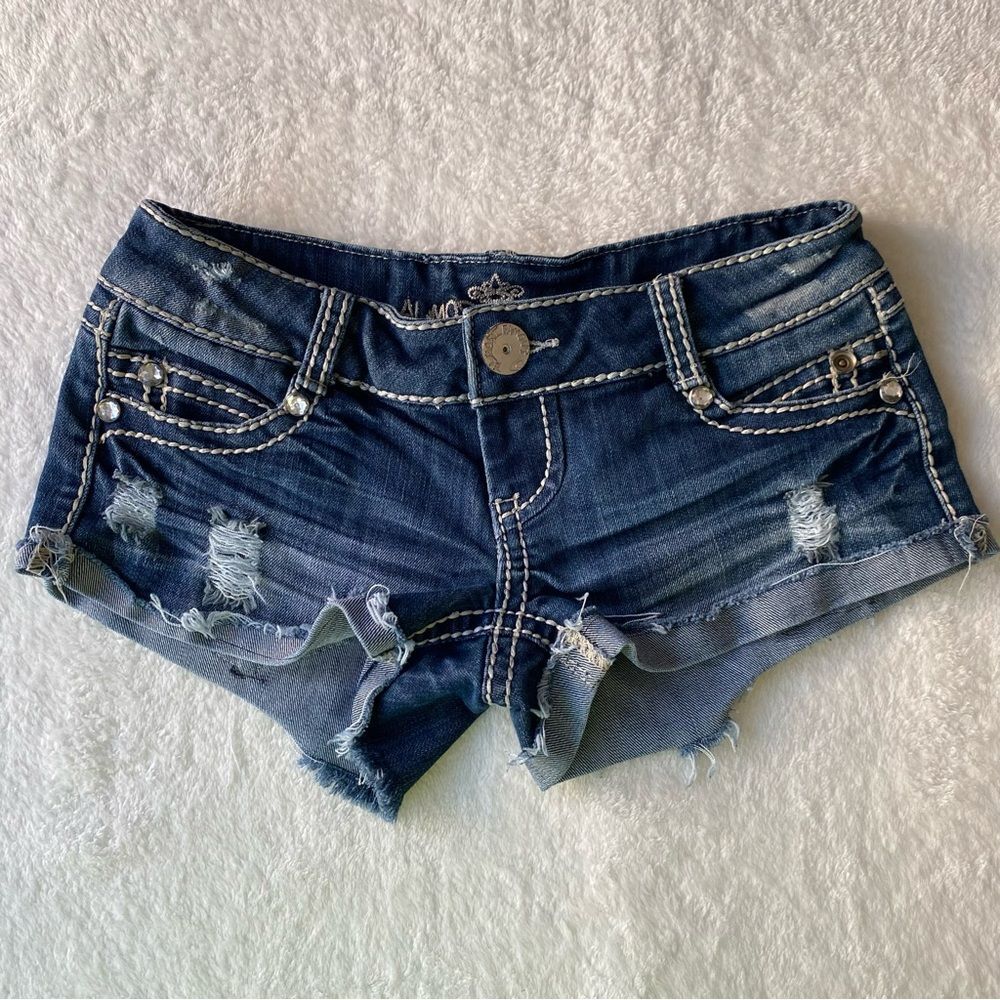Vintage Almost Famous Low Rise Jean Shorts Micro Size 1 Rolled Hem Distressed